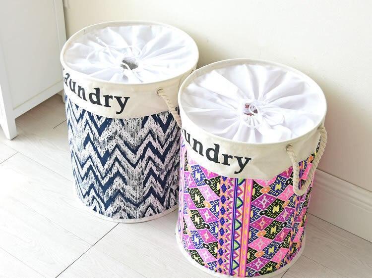 Panier à Linge Tissu Bleu et Blanc