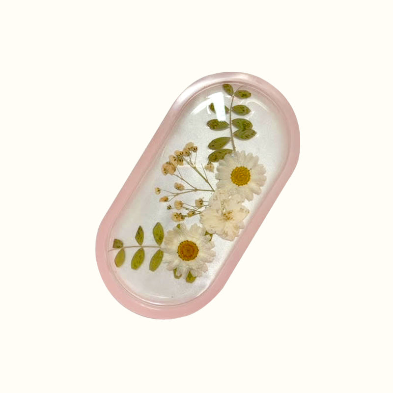 Plateau ovale fleurs séchées en résine