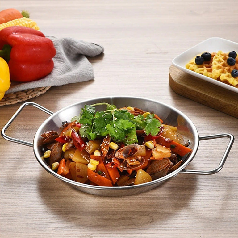 Poele à Paella Antiadhésive en Acier Inoxydable Argenté