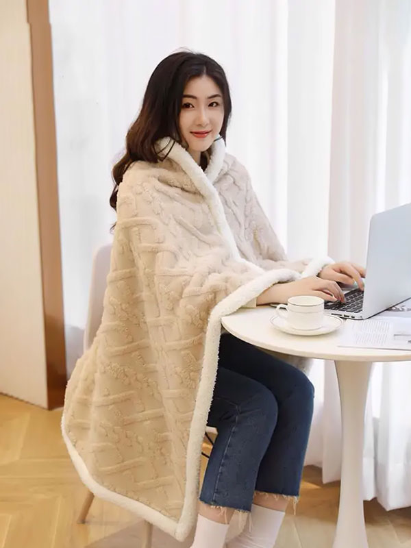 Plaid Poncho Polaire Beige
