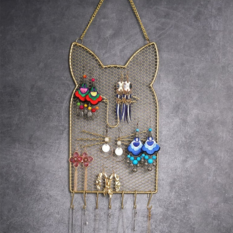 Porte bijoux mural design chat en métal