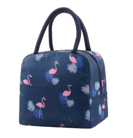 Sac Isotherme Repas Bleu Foncé Flamants Roses