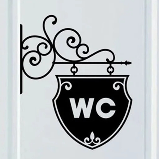 Sticker Mural Salle de Bain en Forme de Panneau avec l'Inscription WC
