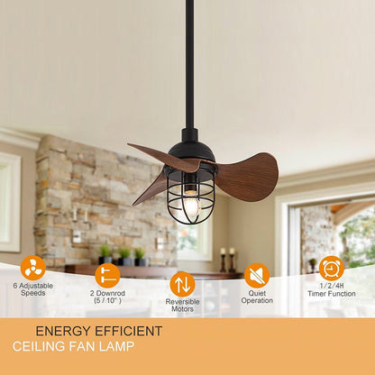 Ventilateur de Plafond avec Éclairage - Design en Noyer Foncé pour Petits Espaces