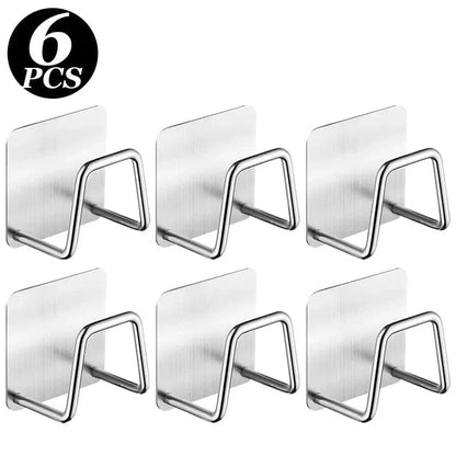 1-6pcs Kitchen Stainless Steel Sink Sponges Holder Self Adhesive Drain Drying Rack Shelf Household Wall Hooks Storage Organizer 6PCS