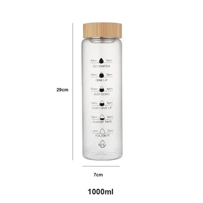 Bouteille d'eau en verre de 1L avec indicateur de temps