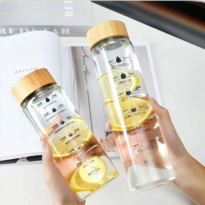 Bouteille d'eau en verre de 1L avec indicateur de temps
