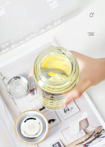 Bouteille d'eau en verre de 1L avec indicateur de temps
