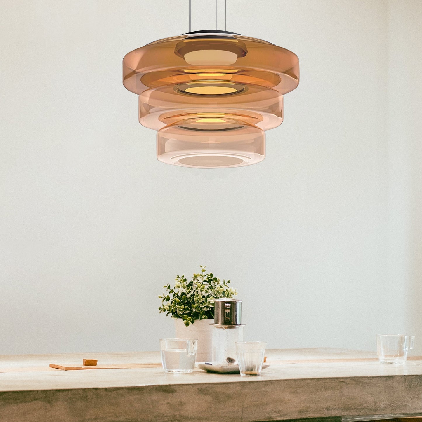 Suspension Lune en Verre - Éclairage Élégant et Modulaire pour Votre Intérieur