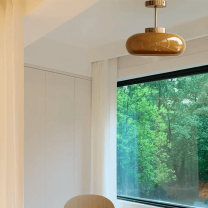 Plafonnier Vintage Semi Flush 11" avec Abat-jour en Verre Orange – Élégance Rétro et Lumière