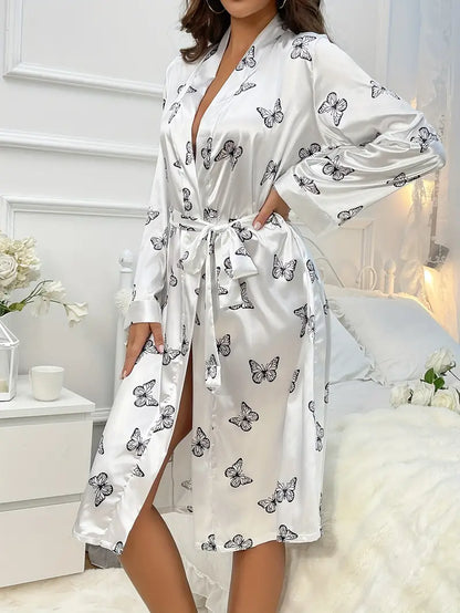 Peignoir Papillon en Satin Blanc