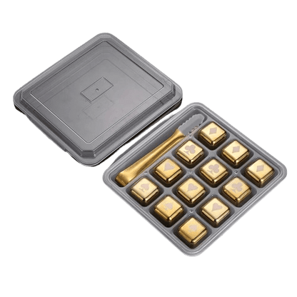 12 Glaçons Réutilisables Inox en forme de Dés - Dorés - motifs Poker