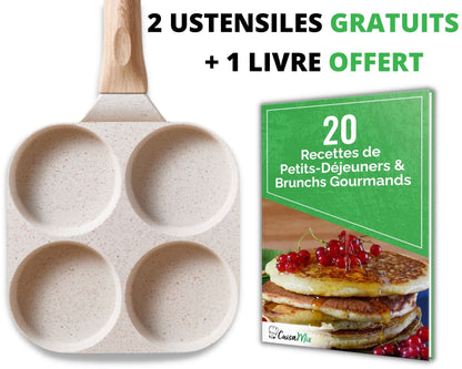 Polix - Poêle à 4 Moules Beige (+ 2 Ustensiles GRATUITS)