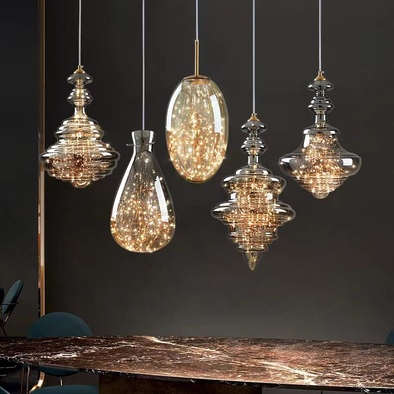 Suspension Moderne en Verre et Laiton – Éclairage Élégant pour Salon et Cuisine