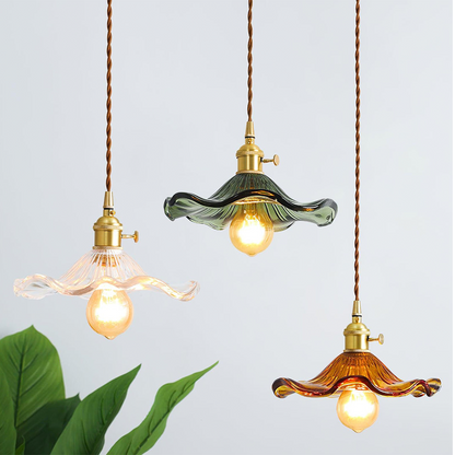Suspension LED en Verre Floral – Élégance et Ambiance Chaleureuse E27