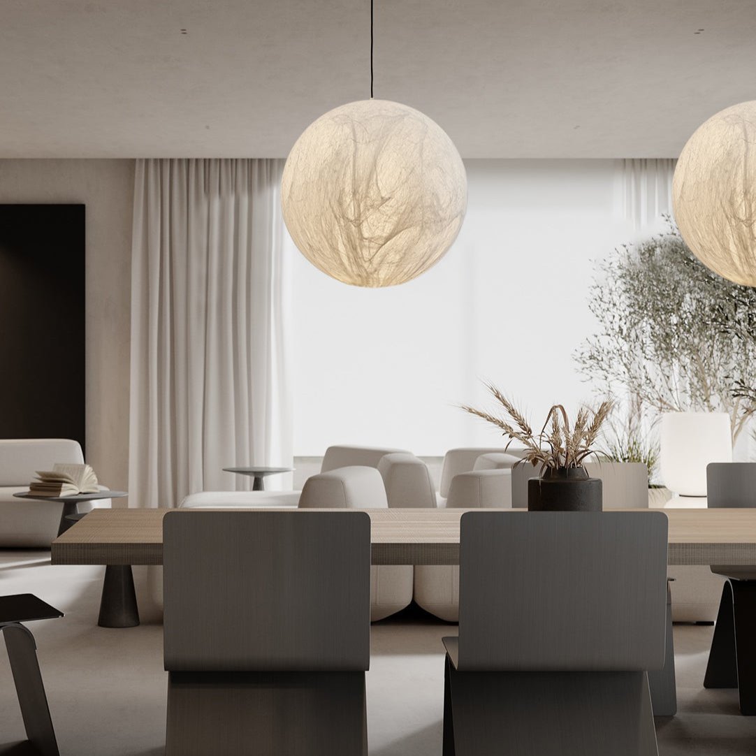 Suspension Mondseide en Soie Naturelle et Métal - Éclairage LED Élégant pour Salon et Chambre