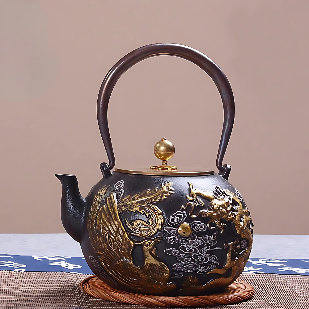 Belle Théière en Fonte - Phénix & Dragon d'Or