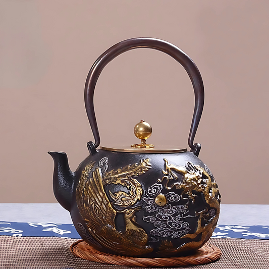 Belle Théière en Fonte - Phénix & Dragon d'Or