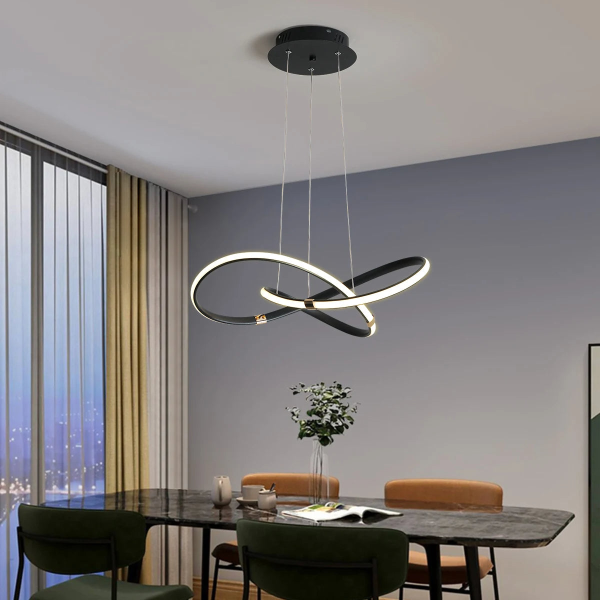 Chandelier Marion LED Noir et Or - Lustre Élégant pour Petits Espaces