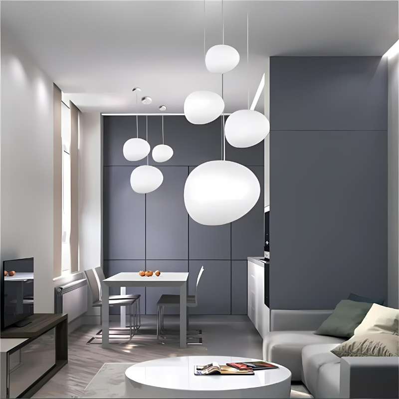 LumiPebble | Suspension Élégante en Verre et Galets