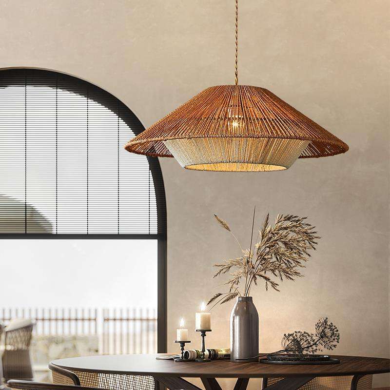 Suspension Japonaise en Osier - Lampe à Pendentif Retro-Industriel Zen avec Douille E27