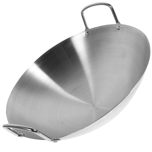 Poêle wok à frire en acier inoxydable avec poignées
