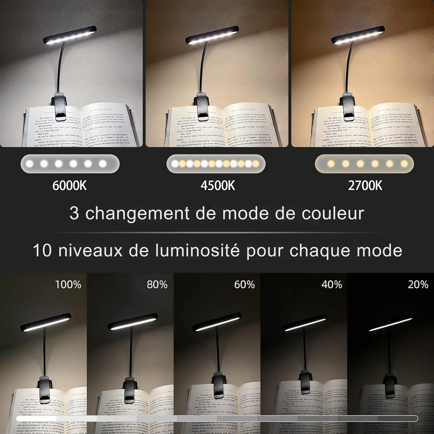 Lampe de Chevet de Lecture à Pince Rechargeable LED