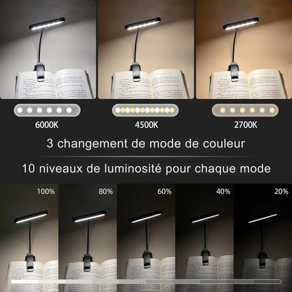 Lampe de Chevet de Lecture à Pince Rechargeable LED