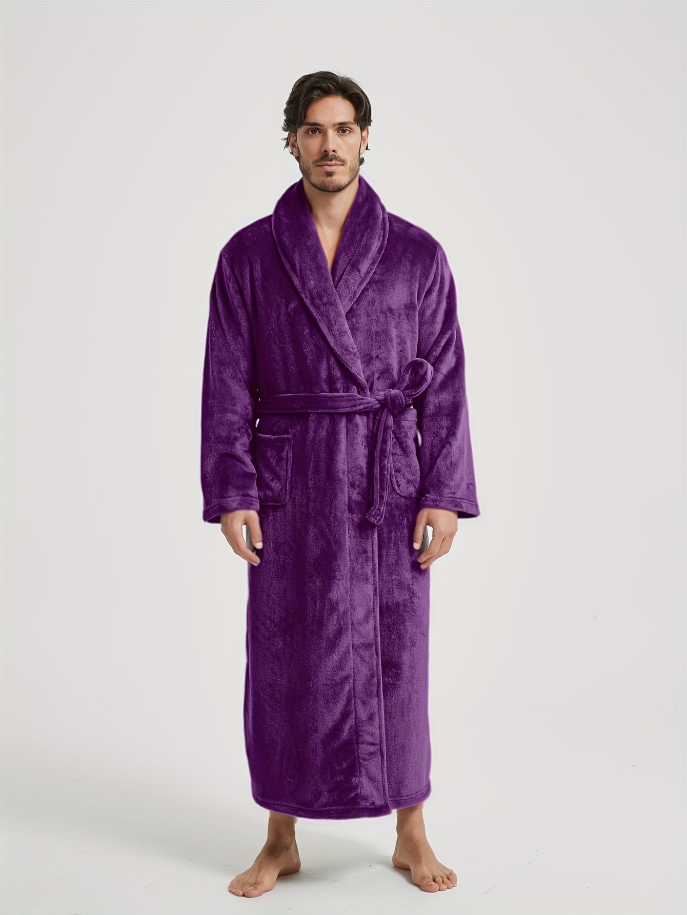 Peignoir homme polaire longue coupe avec col châle