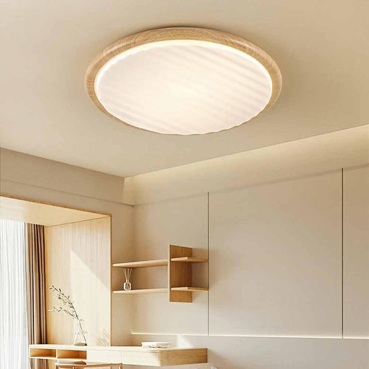 Plafonnier LED Rond Wooden Wrinkles - Design Naturel et Moderne pour Chambre