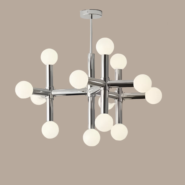 Chandelier Scandinave en Verre – Suspension à Boules de Verre et Finition Chromée