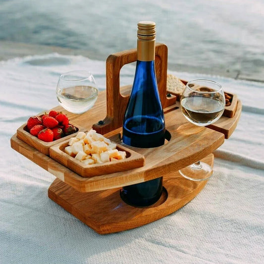 WineNest – Table à Vin Pliable en Bois pour Pique-Niques et Moments Conviviaux