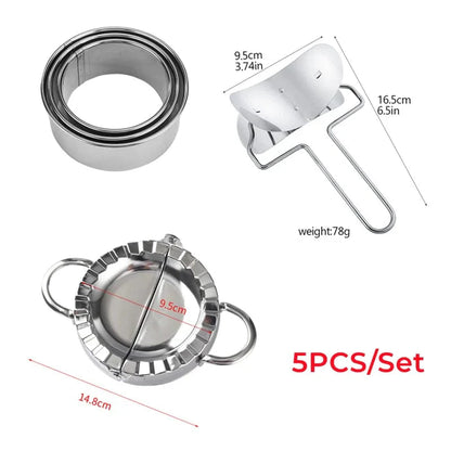 5pcs/Set Dumpling Mold Stainless Steel Chinese Shuijiao Maker Empanadas Metal Dough Pressing Tool Pastry Kitchen Accessories dumpling mold set