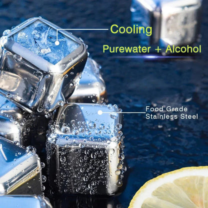 6 Glaçons réutilisables inox doré en forme de Dés à jouer - motifs Poker