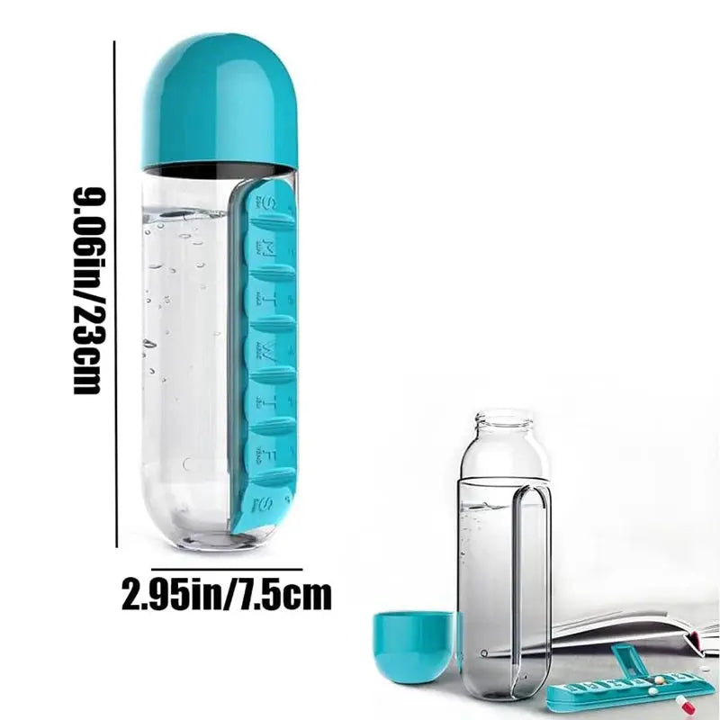 Pilulier/bouteille 2-en-1 portable - 600 ml