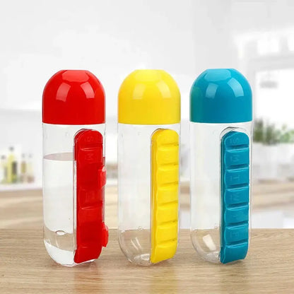 Pilulier/bouteille 2-en-1 portable - 600 ml