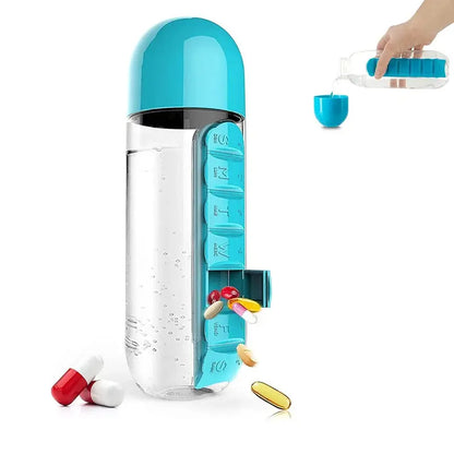Pilulier/bouteille 2-en-1 portable - 600 ml
