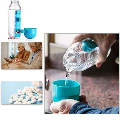 Pilulier/bouteille 2-en-1 portable - 600 ml