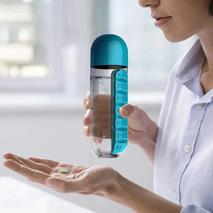 Pilulier/bouteille 2-en-1 portable - 600 ml