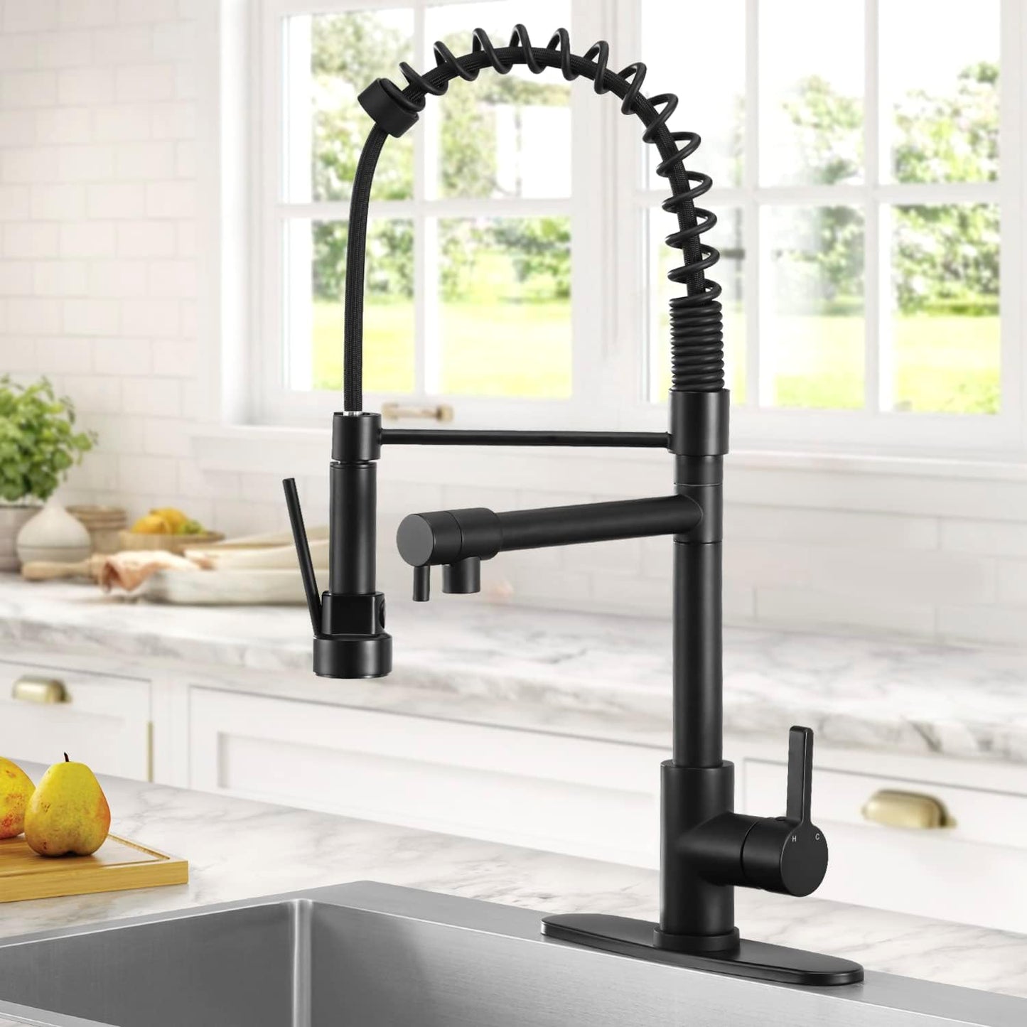 Robinet de cuisine noir mat avec douchette extractible