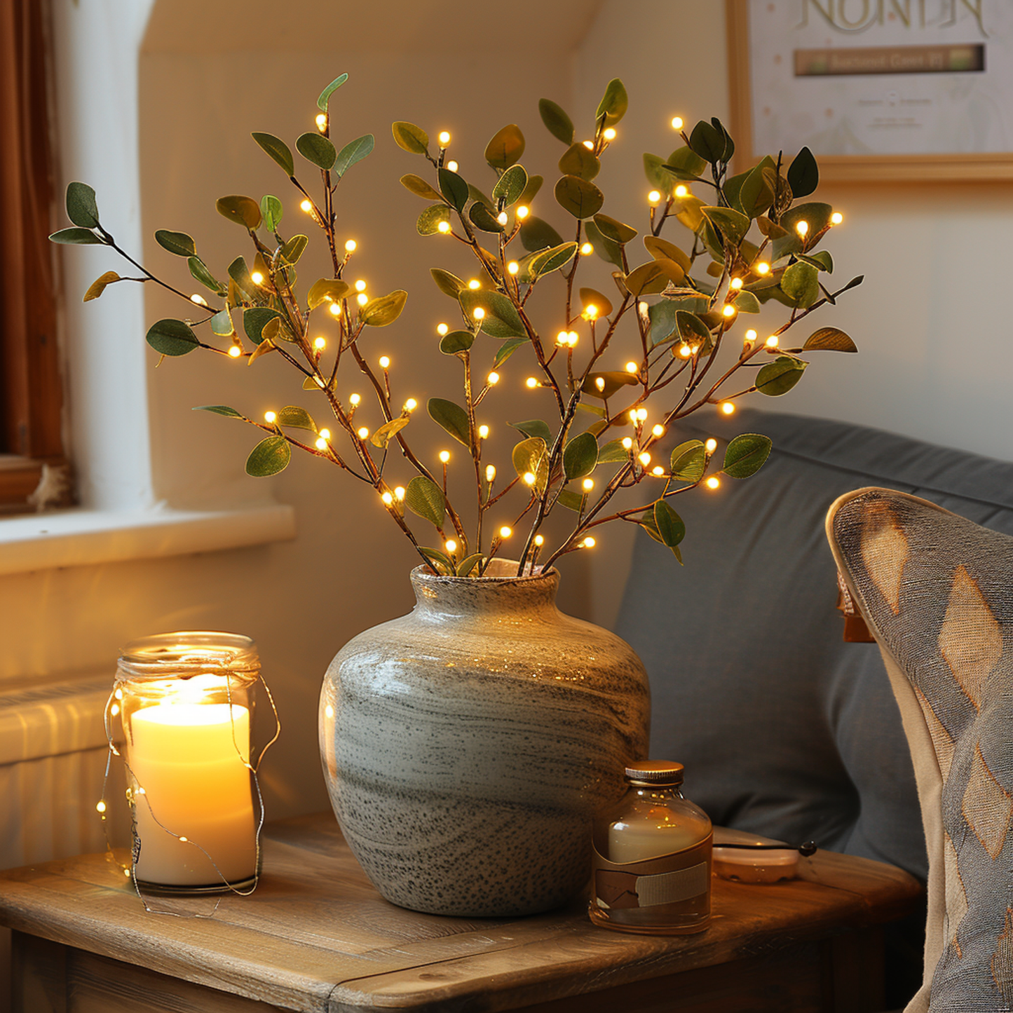 Lumière de fée Rameau d'olivier LED - Décoration Lumineuse Naturelle pour Maison