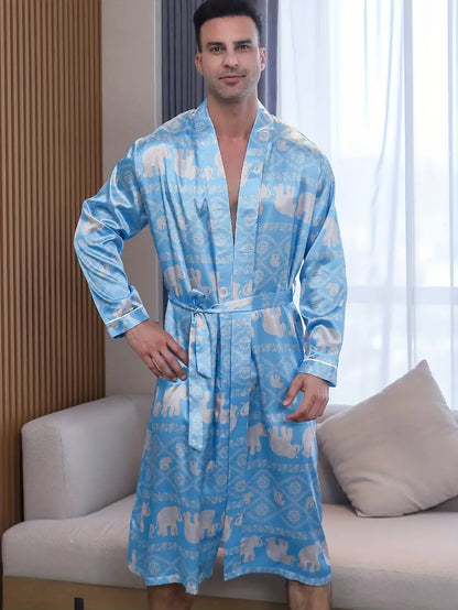 Peignoir de Bain en Satin Bleu