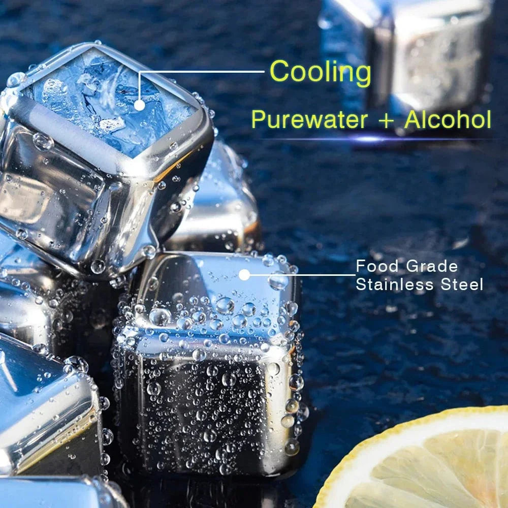 8 Glaçons Réutilisables Inox Doré en forme de Dés à jouer