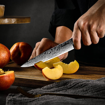 Couteau de cuisine japonais en acier de Damas avec manche noir
