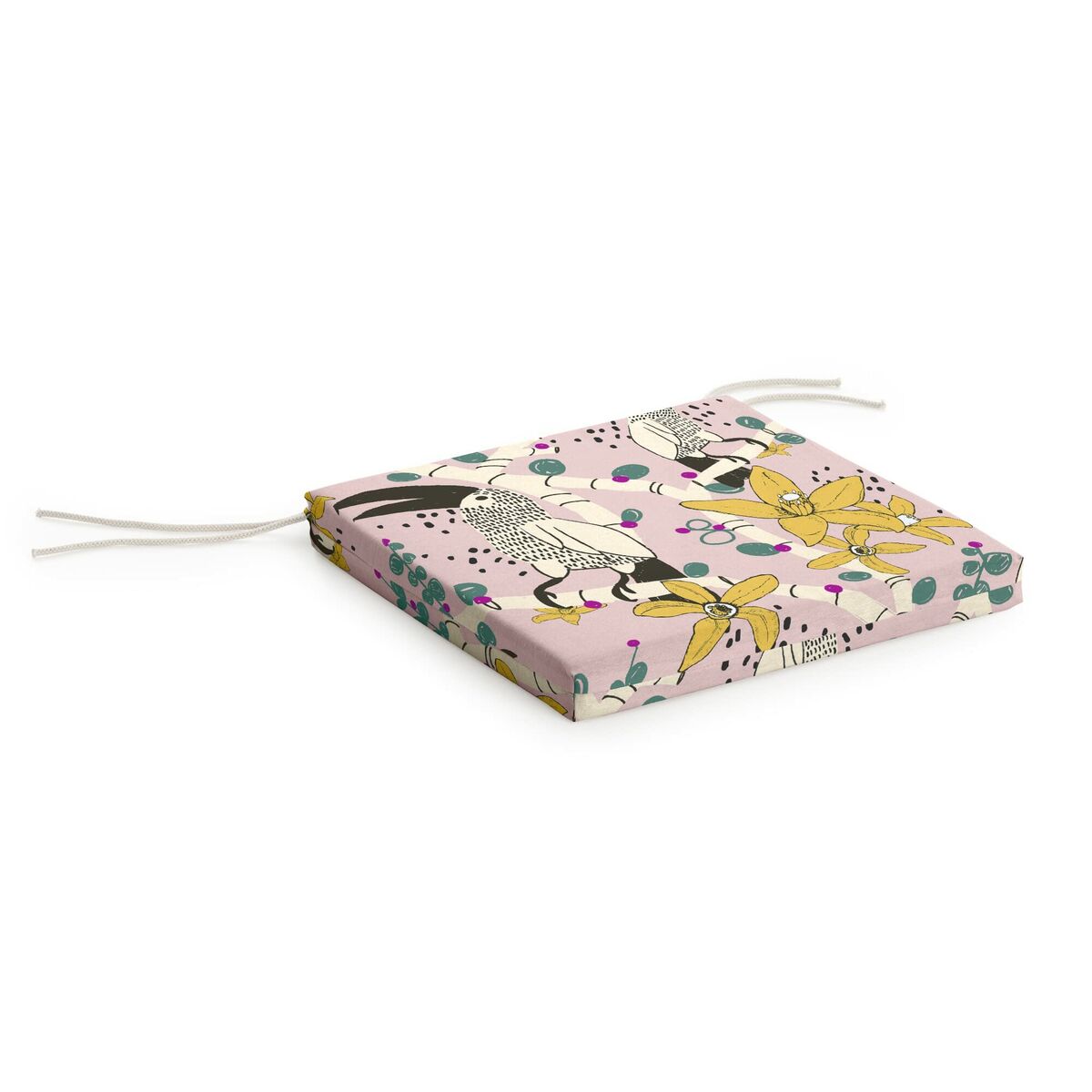 Coussin de chaise motif exotique perroquets 40 x 5 x 40 cm