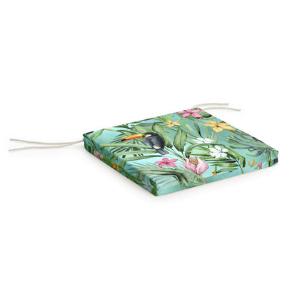 Coussin de chaise carré tropical avec toucan