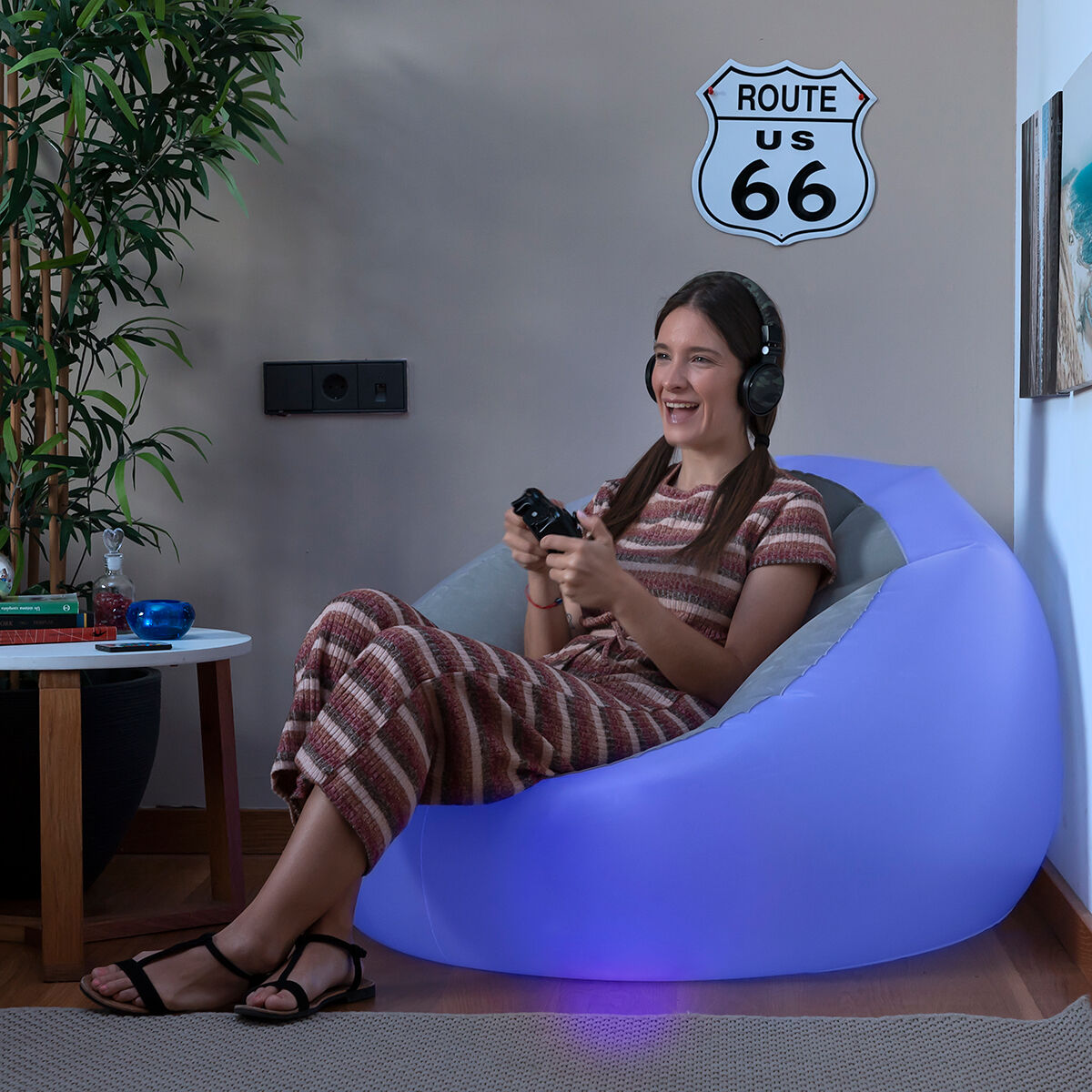 Coussin Pouf gonflable LED avec télécommande – Intérieur & extérieur