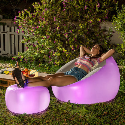 Coussin Pouf gonflable LED avec télécommande – Intérieur & extérieur
