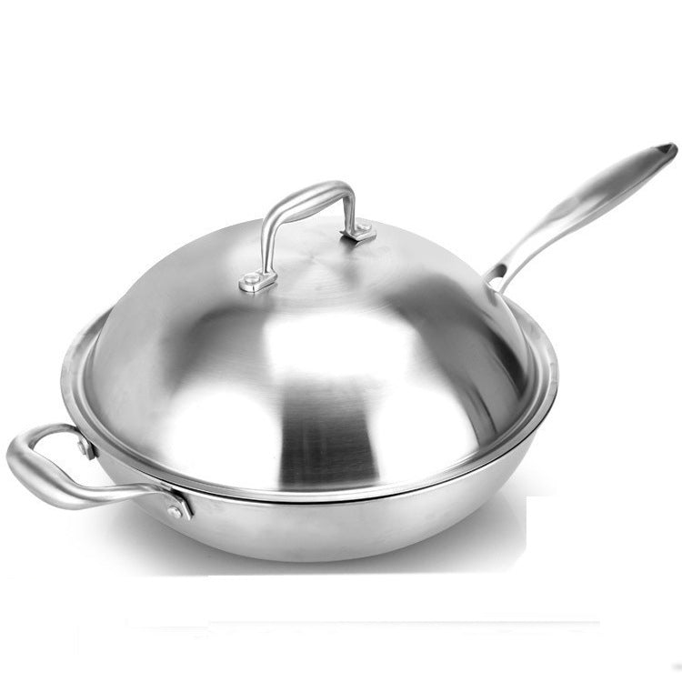 Poêle wok en acier inoxydable à cinq couches avec couvercle