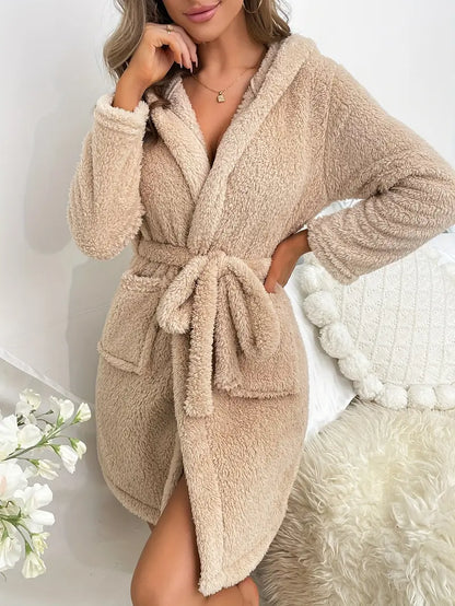 Peignoir Femme Polaire à Capuche Cocooning